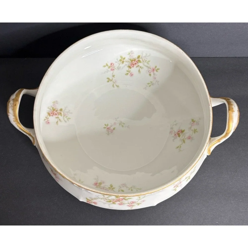 Theodore Haviland Covered Casserole Tureen Limoges Pink Roses Floral Green Spray